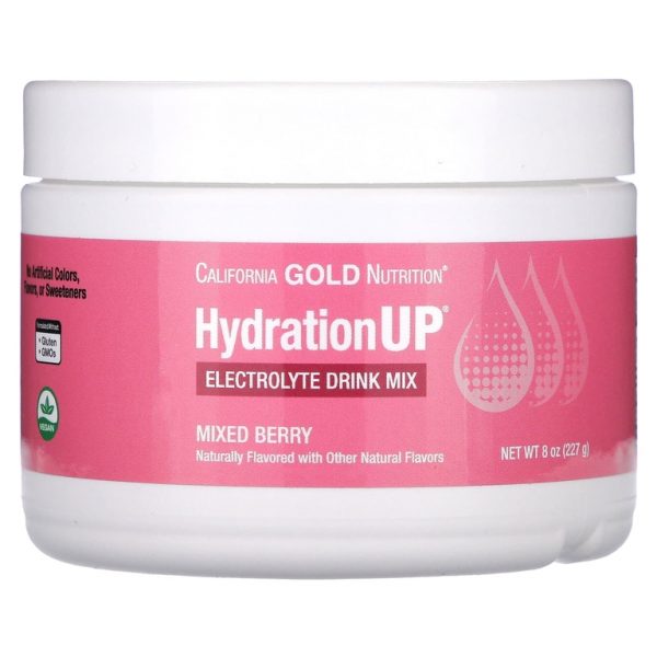 California Gold Nutrition, HydrationUP®, смесь для приготовления напитка с электролитами, с витамином D, кальцием, железом и калием, с ягодным вкусом, 227 г (8 унций)