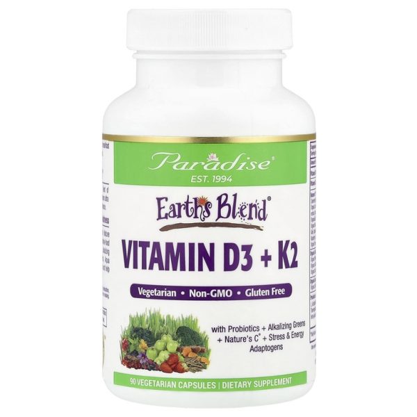 Paradise Herbs, Earth's Blend®, витамины D3 и K2, 90 вегетарианских капсул