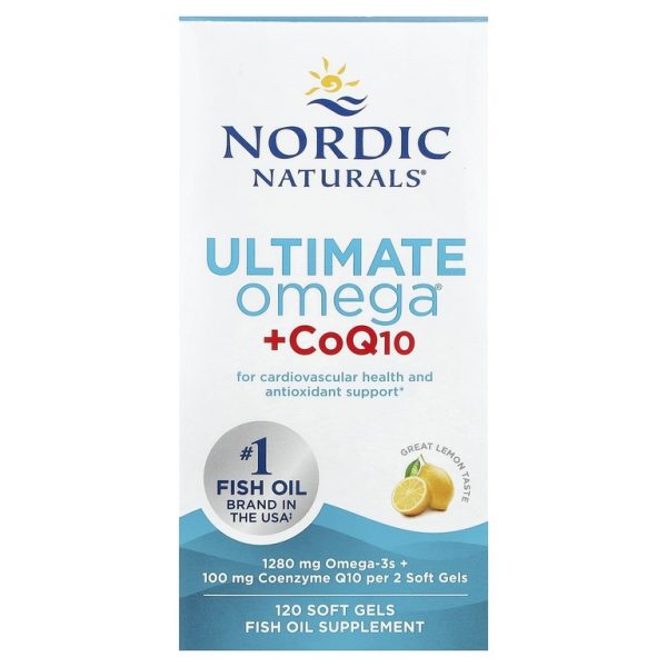 Nordic Naturals, Ultimate Omega + CoQ10, высокоэффективные омега-3 кислоты с коэнзимом Q10, со вкусом лимона, 1280 мг, 120 капсул (640 мг в 1 капсуле)