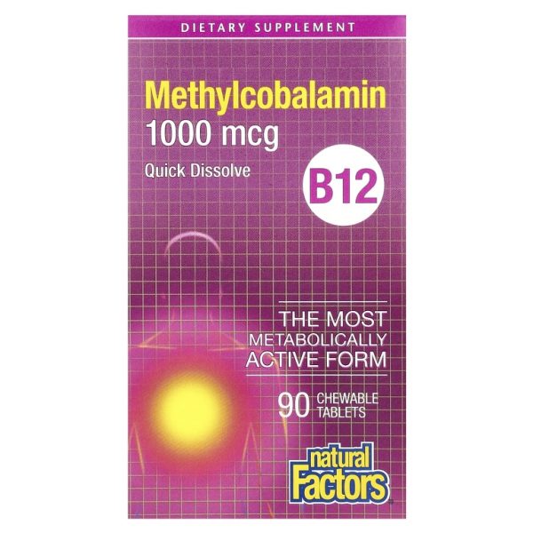 Natural Factors, витамин B12, метилкобаламин, 1000 мкг, 90 жевательных таблеток