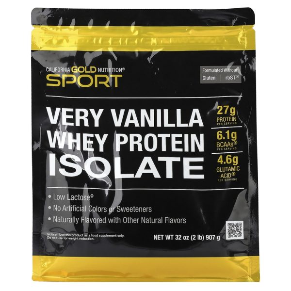 California Gold Nutrition, Sport, изолят сывороточного протеина с органическим тростниковым сахаром и подсолнечным лецитином, со вкусом ванили, 907 г (2 фунта)
