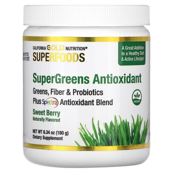 California Gold Nutrition, Superfoods, суперзелень с антиоксидантами, с кальцием, витаминами A и K, сладкие ягоды, 180 г (6,34 унции)