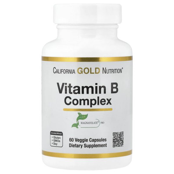 California Gold Nutrition, комплекс витаминов группы B с фолатом, биотином, пантотеновой кислотой и витамином B6, 60 растительных капсул