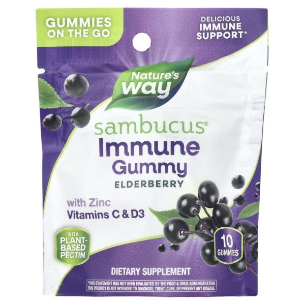 Nature's Way, Жевательные мармеладки для иммунитета Sambucus® с цинком, витаминами C и D3, бузиной, 10 жевательных таблеток (Товар снят с продажи)
