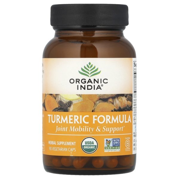 Organic India, Turmeric Formula, куркума, поддержка подвижности и здоровья суставов, 90 растительных капсул