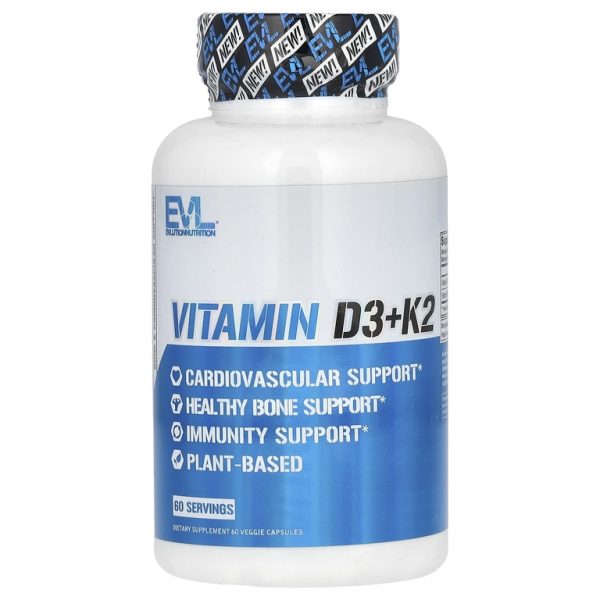 EVLution Nutrition, витамины D3 и K2, 60 растительных капсул