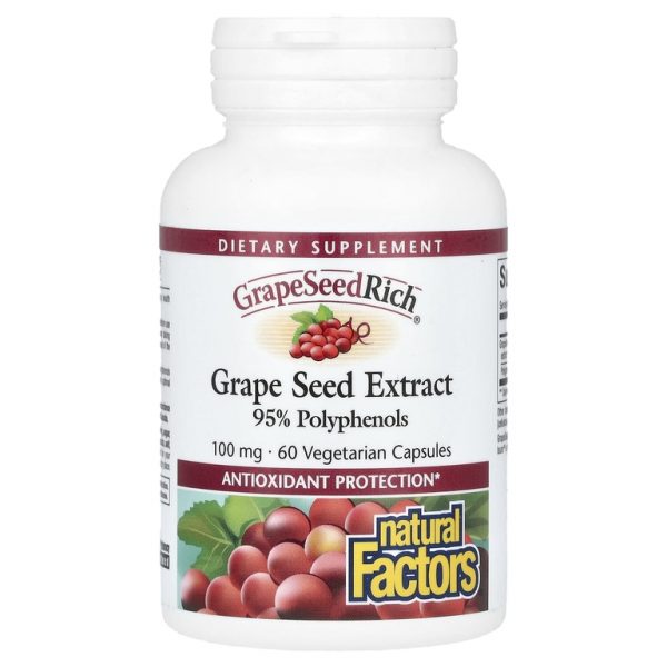 Natural Factors, GrapeSeedRich, экстракт виноградных косточек, 100 мг, 60 вегетарианских капсул