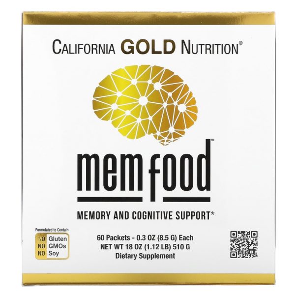 California Gold Nutrition, MEM Food, добавка для поддержки памяти и когнитивных функций со смесью MEM, L-серином, органическим ежовиком гребенчатым и порошком из сока голубики, 60 пакетиков по 8,5 г (0,3 унции)