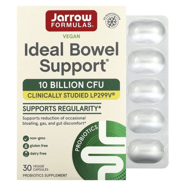 Jarrow Formulas, Vegan Ideal Bowel Support, веганская добавка для поддержки здоровья кишечника, 10 млрд КОЕ, 30 растительных капсул