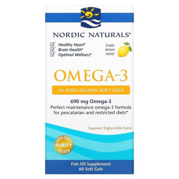Nordic Naturals, омега-3, со вкусом лимона, 690 мг, 60 капсул из рыбьего желатина (345 мг в 1 капсуле)