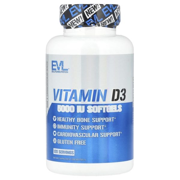 EVLution Nutrition, Витамин D3, 5000 МЕ, 120 мягких таблеток (Товар снят с продажи)