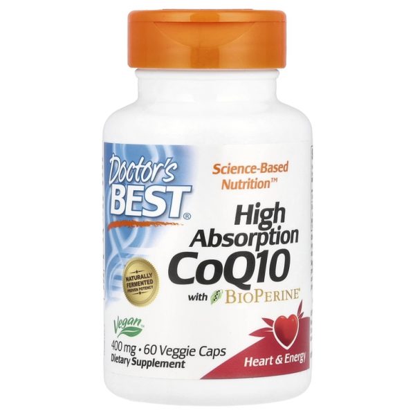Doctor's Best, коэнзим Q10 с высокой степенью абсорбции с BioPerine®, 400 мг, 60 растительных капсул