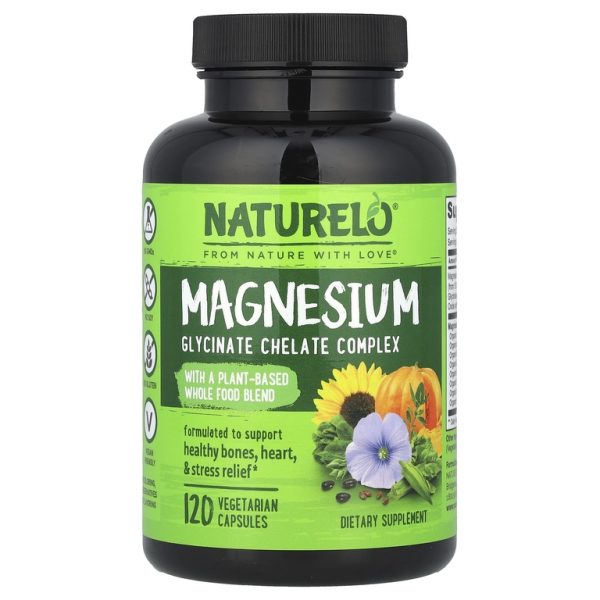 NATURELO, хелат глицината магния, 200 мг, 120 вегетарианских капсул