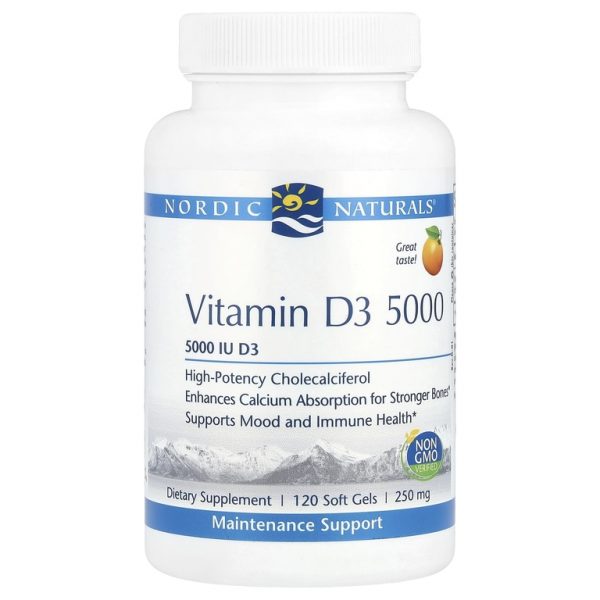 Nordic Naturals, витамин D3 5000, со вкусом апельсина, 5000 МЕ, 120 капсул