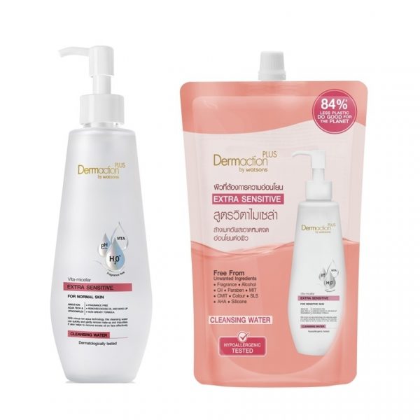Dermaction Plus By Watsons Vita-Micellar Extra Sensitive Cleansing Water 250ml+500ml(Refill) Оригинал