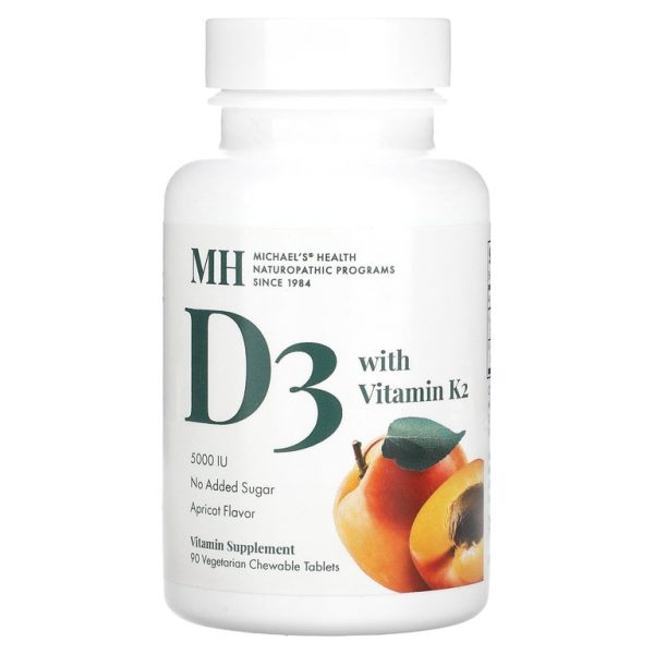 Michael's Health, витамин D3, с витамином K2, вкус абрикоса, 5000 мкг, 90 вегетарианских жевательных таблеток
