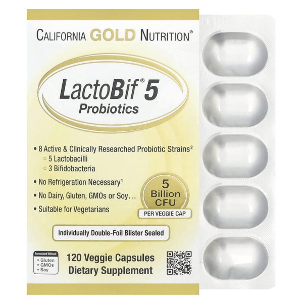 California Gold Nutrition, LactoBif® 5, пробиотики, 5 млрд КОЕ, 120 растительных капсул