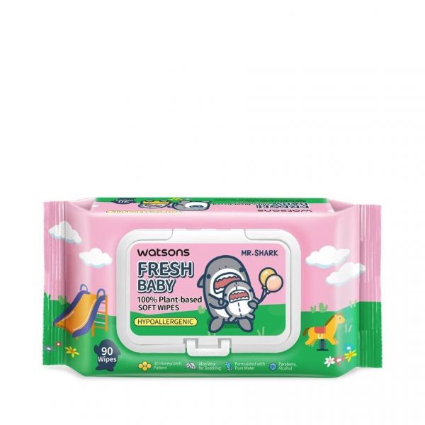 Watsons x Mr. Shark Fresh Baby 100 Plant based soft wipes 90 sheets. Оригинал