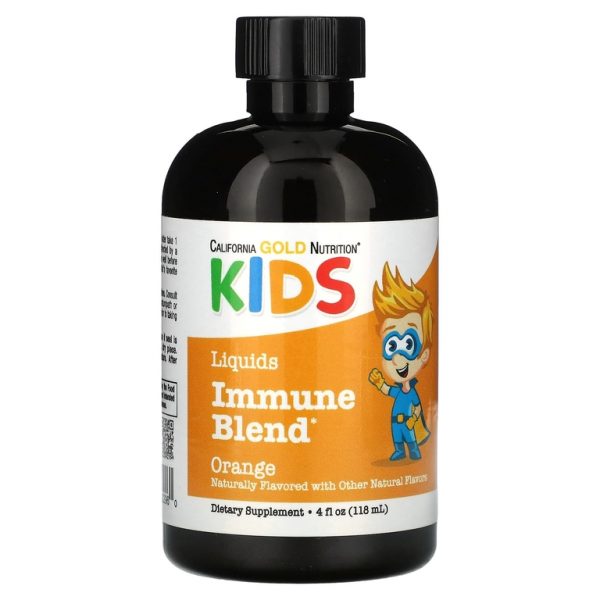 California Gold Nutrition, жидкая добавка для укрепления иммунитета, с экстрактом листьев оливкового дерева, экстрактом зверобоя и коллоидным серебром для детей, без спирта, апельсин, 118 мл (4 жидк. унции)