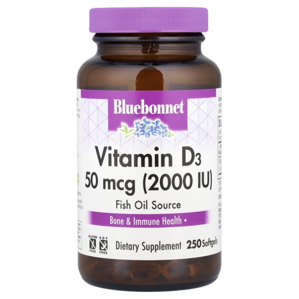 Bluebonnet Nutrition, витамин D3, 50 мкг (2000 МЕ), 250 капсул