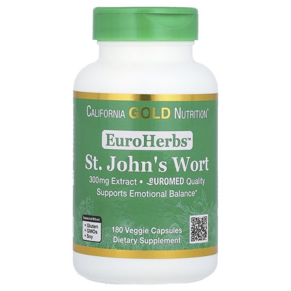 California Gold Nutrition, EuroHerbs, экстракт зверобоя, качество Euromed, 300 мг, 180 растительных капсул