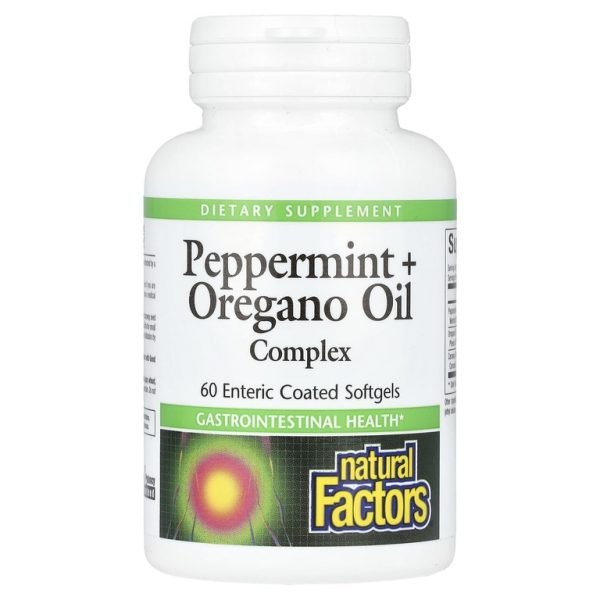 Natural Factors, комплекс из перечной мяты и масла орегано, 60 капсул, покрытых кишечнорастворимой оболочкой