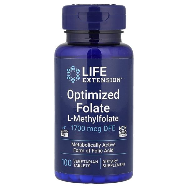 Life Extension, оптимизированный фолат, 1700 мкг DFE, 100 вегетарианских таблеток
