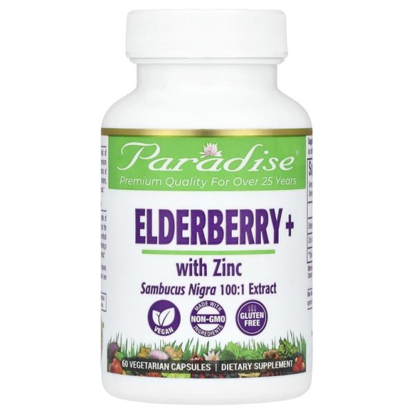 Paradise Herbs, бузина с цинком, 60 вегетарианских капсул