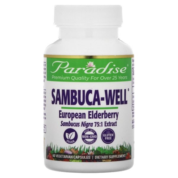 Paradise Herbs, Sambuca-Well, европейская бузина, 250 мг, 60 вегетарианских капсул