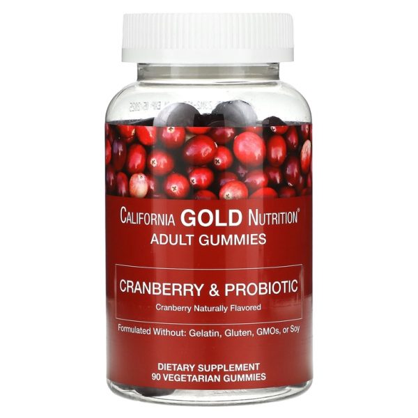 California Gold Nutrition, клюква и пробиотики в жевательных таблетках, с концентратом клюквы, фруктоолигосахаридами и бактериями бациллус коагуланс, с натуральным вкусом клюквы, 90 вегетарианских жевательных таблеток
