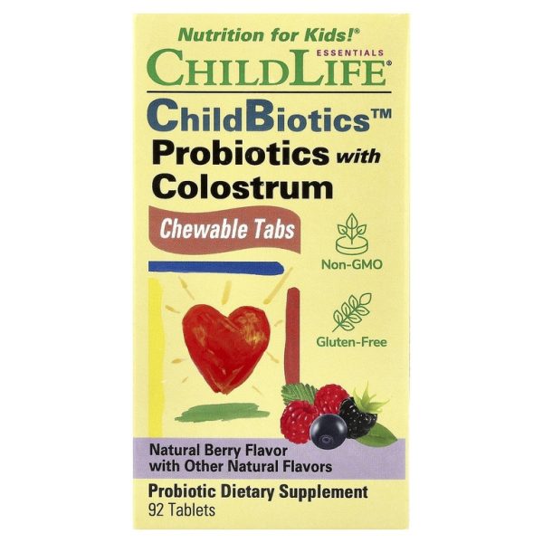 ChildLife Essentials, Пробиотик с молозивом, смесь ягод, 90 жевательных таблеток