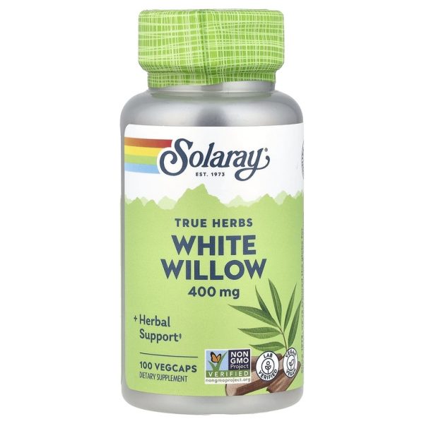 Solaray, True Herbs, белая ива, 400 мг, 100 растительных капсул