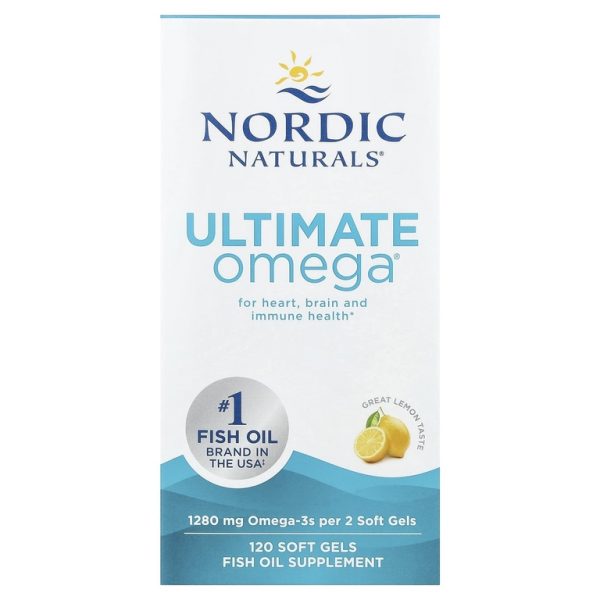 Nordic Naturals, Ultimate Omega, высокоэффективные омега-3 кислоты, со вкусом лимона, 1280 мг, 120 капсул (640 мг в 1 капсуле)