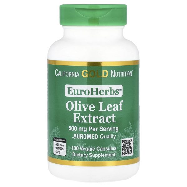 California Gold Nutrition, EuroHerbs™, экстракт листьев оливкового дерева, качество Euromed, 500 мг, 180 растительных капсул