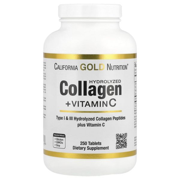 California Gold Nutrition, пептиды гидролизованного коллагена I и III типов с витамином C, 250 таблеток
