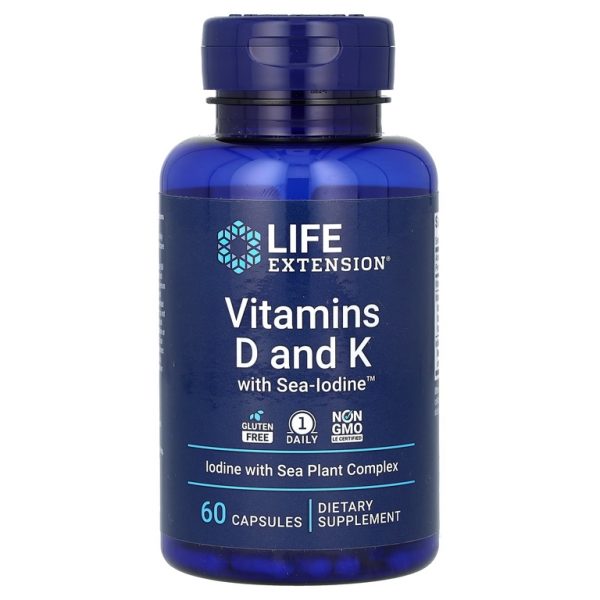 Life Extension, витамины D и К с йодом Sea-Iodine, 60 капсул