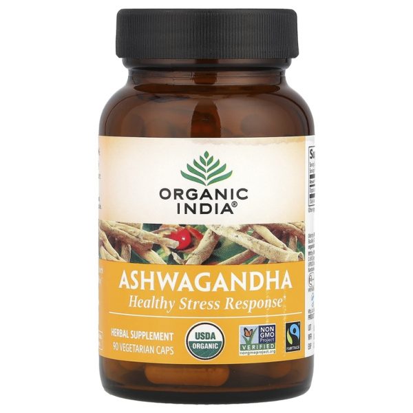 Organic India, Ашваганда, 90 вегетарианских капсул (400 мг на капсулу)