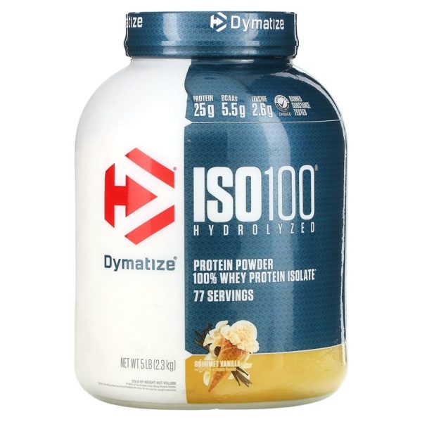 Dymatize, ISO100®, гидролизованный, 100% изолят сывороточного протеина, вкус ванили, 2,3 кг (5 фунтов)