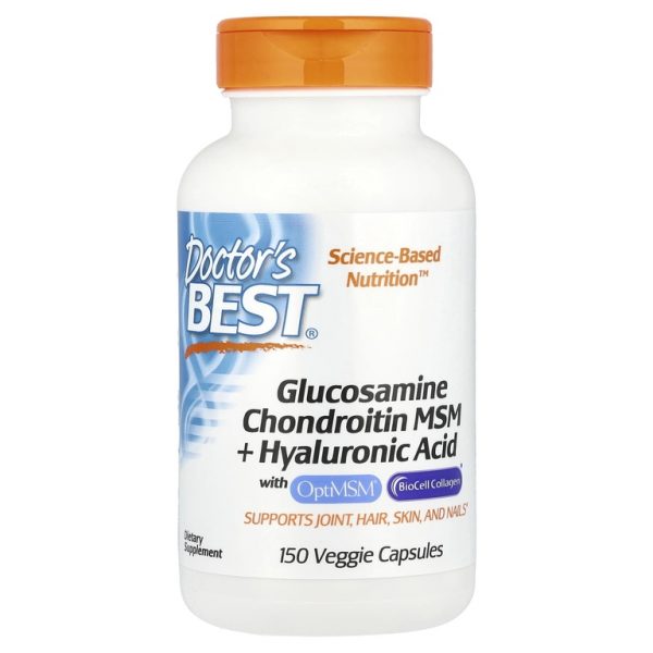 Doctor's Best, глюкозамин, хондроитин, МСМ и гиалуроновая кислота с OptiMSM® и BioCell Collagen®, 150 растительных капсул