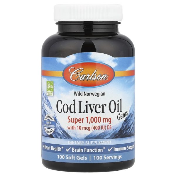 Carlson, Wild Norwegian, Cod Liver Oil Gems, жир печени дикой норвежской трески в капсулах, высшего качества, 1000 мг, 100 капсул