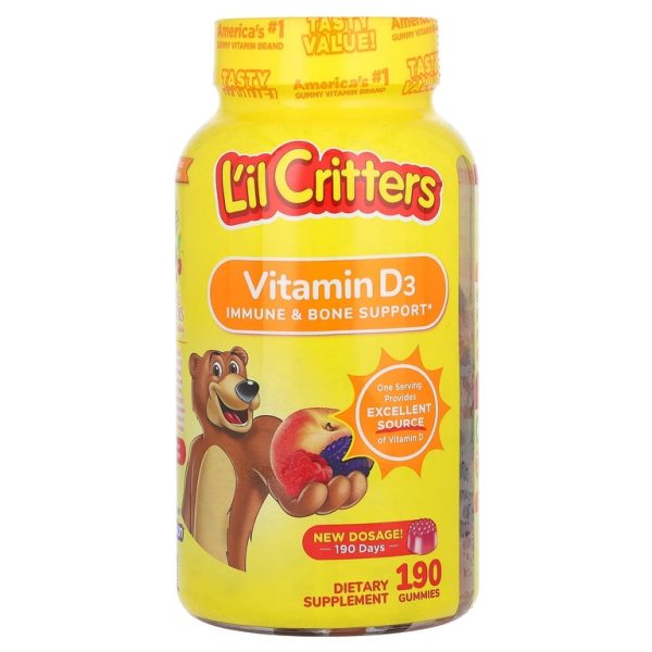 L'il Critters, витамин D3, со вкусом малины, персика и ежевики, 190 жевательных таблеток (25 мкг (1000 МЕ) в 1 жевательной таблетке)