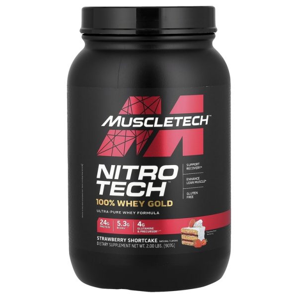 MuscleTech, Nitro-Tech® 100% Whey Gold, клубничный торт, 907 г (2 фунта)