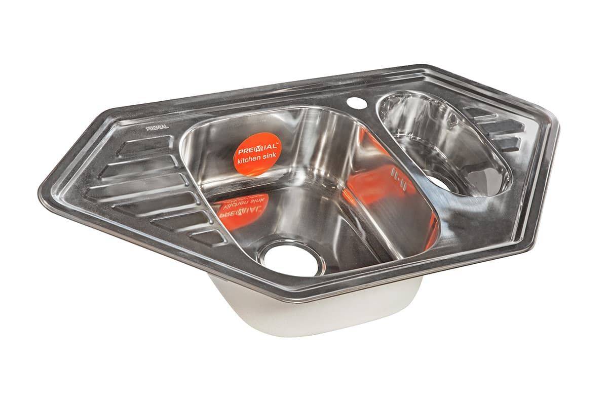 Мойка Premial - Глянец 950х500х180мм угловой 1,5 чаши 0,8 мм Premial 9550C 
