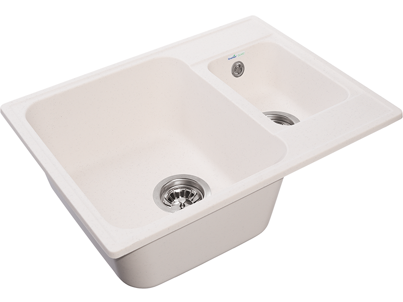 Мойка QUARZ - Белый 620х480х180мм прямоугольный 1,5 чаши БЕЗ СИФОНА GranFest GF-Z09 