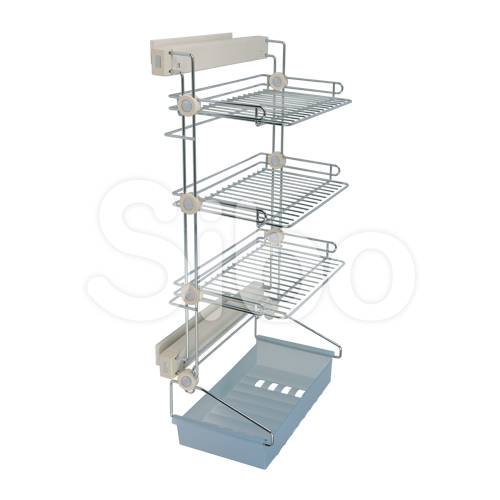 Выдвижная рама с полками, 4 уровня, с доводчиком, левая (слоновая кость) 300 SB-BK-04/D/L