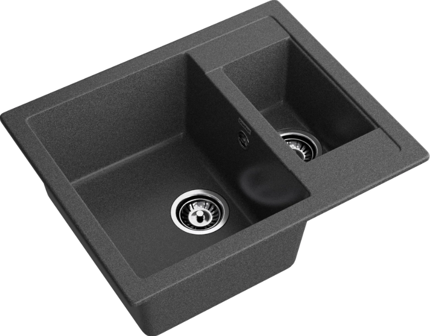 Мойка QUADRO - Графит 610х500х200мм прямоугольный 1,5 чаши GranFest GF-Q610K 