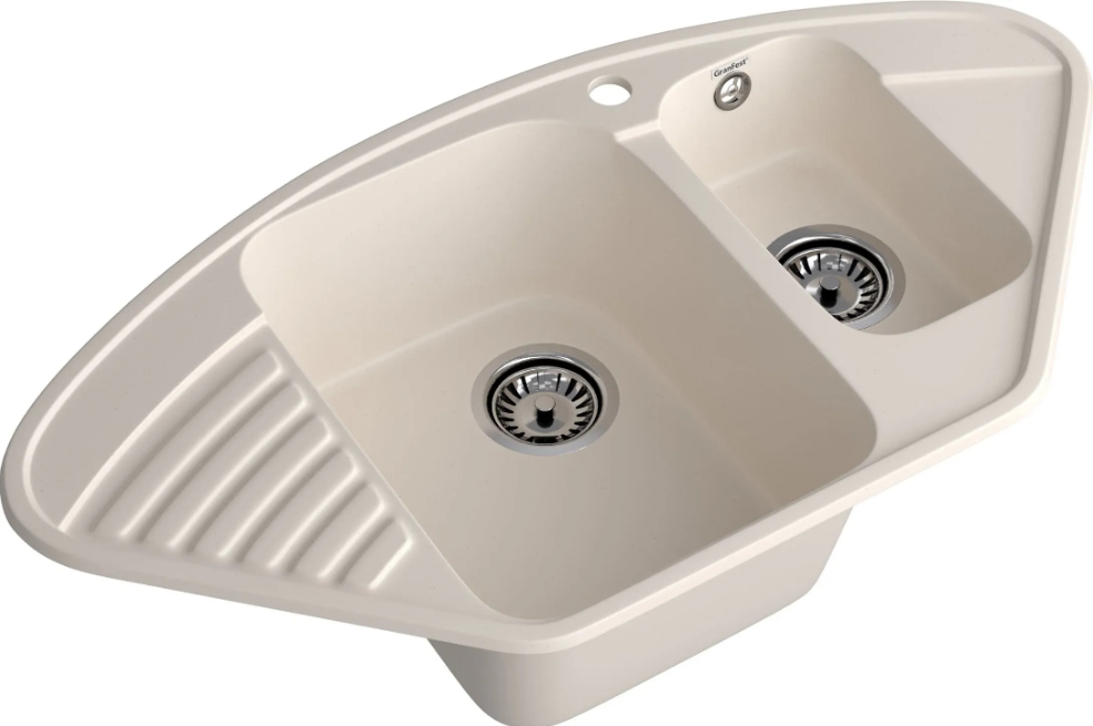 Мойка QUARZ - Белый 930х500х180мм угловой 1,5 чаши БЕЗ СИФОНА GranFest GF-Z14 