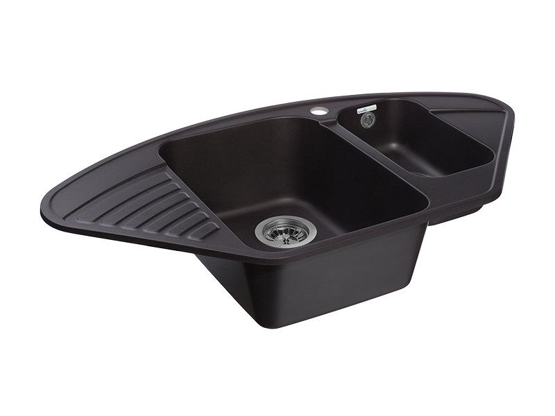 Мойка QUARZ - Черный 930х500х180мм угловой 1,5 чаши БЕЗ СИФОНА GranFest GF-Z14 