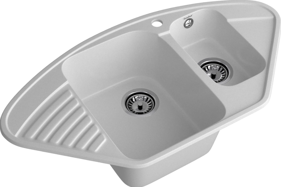 Мойка QUARZ - Серый 930х500х180мм угловой 1,5 чаши БЕЗ СИФОНА GranFest GF-Z14 