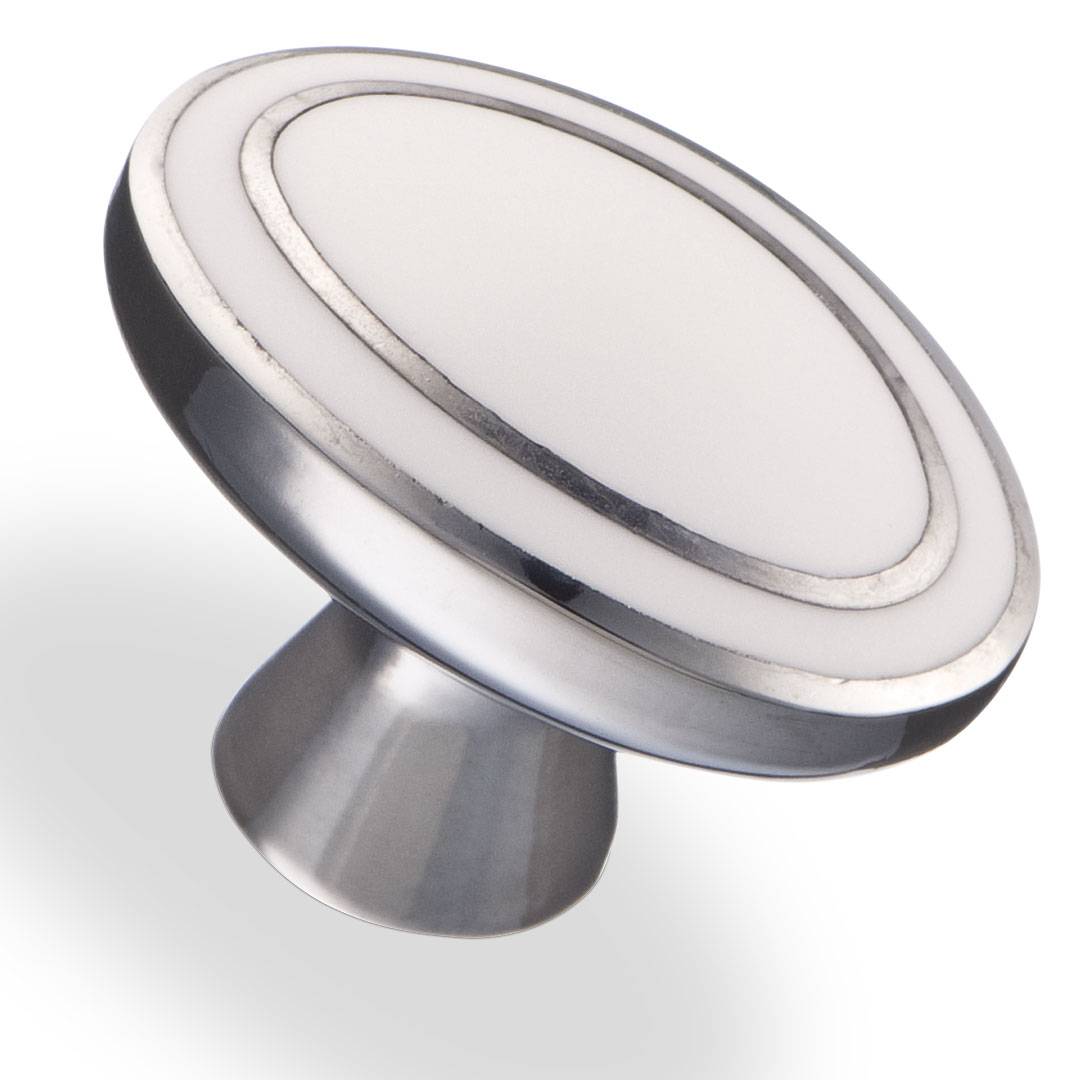 6115-CF Ручка кнопка Хром + белый Керамика KERRON